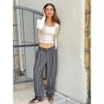 Retrobird Tasarım Athena Vintage Stripe Relax Pantolon Kadın Koyu Gri