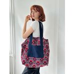 Retrobird Tasarım Kabartma Jakar Dokuma Tote Çanta Shopping Bag Kadın Çok Renkli