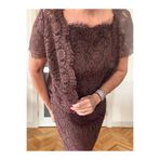 Retrokare Kahverengi Dantel Elbise Bolero / Ceket Takım