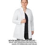 Reva Büyük Beden Doktor Önlüğü, Sağlıkçı Üniforma, Beyaz, 3XL-4XL, Hakim Yaka, Uzun Boy (5XL)