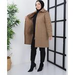 REVA Kapüşonlu Kapitone Kışlık Büyük Beden Kadın Mont Vizon 42