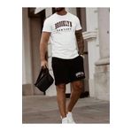 Revasser Beyaz Siyah BROOKLYN Özel Baskılı Oversize T-Shirt Şort Penye Takım