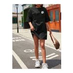 Revasser Kadın B Harfli Özel Renkli Uzun Basic Elbise Oversize T-Shirt