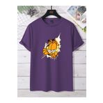 Revasser Kadın Garfield Renkli Özel Baskılı Oversize Pamuklu Bisiklet Yaka T-Shirt Tişört