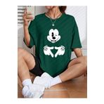 Revasser Unisex Kadın/Erkek Mickey Mouse Renkli Özel Baskılı Oversize Pamuk Penye T-Shirt