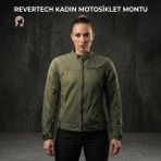 Revertech Haki Yeşil Yazlık Fileli Kadın Motosiklet Montu Buff ve Anahtarlık Hediyeli - Haki - Yeşil