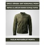 Revertech Haki Yeşil Yazlık Fileli Motosiklet Montu Ce Korumalı Nefes Alan Hafif Mont - 3XL - Haki - Yeşil