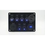 Revex Sigortalı Karavan Tekne Kontrol Paneli 7 Adet On-Off Tuş 2x PD+QC 3,0 Hızlı Şarj+USB Soket +12/24v Voltaj Göstergesi 1 Adet Çakmaklık 12V