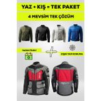 Revo 4 Mevsim Tek Paket Motosiklet Montu – Yazlık Fileli + Kışlık Mont + Yağmurluk + Polar - 3XL