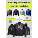 Revo 4 Mevsim Tek Paket Motosiklet Montu – Yazlık Fileli + Kışlık Mont + Yağmurluk + Polar - XS
