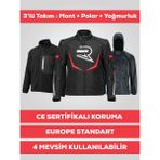 Revo Hawk Kırmızı 3 Katmanlı 4 Mevsim Unisex Motosiklet Montu CE Korumalı Reflektörlü