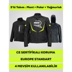 Revo Hawk Neon Sarı 3 Katmanlı 4 Mevsim Unisex Motosiklet Montu CE Korumalı Reflektörlü