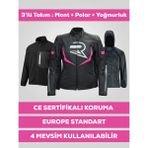 Revo Sparrow Pembe 3 Katmanlı 4 Mevsim Kadın Motosiklet Montu CE Korumalı Reflektörlü