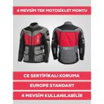 Revo Stork Kırmızı 4 Mevsim Unisex Motosiklet Montu CE Korumalı Reflektörlü - 2XL