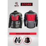 Revo Stork Kırmızı 4 Mevsim Unisex Motosiklet Montu CE Korumalı Reflektörlü - XL