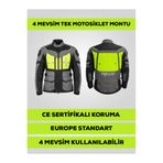 Revo Stork Neon Sarı 4 Mevsim Unisex Motosiklet Montu CE Korumalı Reflektörlü