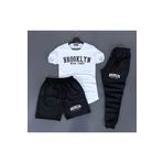 Rex Darius 3'lü Unisex Kombin Brooklyn Baskı Beyaz,Siyah,Kırmızı,Sarı T-shirt, Siyah,Gri Şort ve Eşorfman Altı