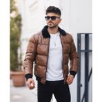 Rex Moda Kürk Yaka Suni Deri Crop Mont - Taba - 2XL