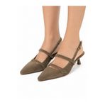 Rexba Vizon Süet Slingback Kadın Topuklu Ayakkabı Sivri Burun Kitten Heel Kısa Topuk Ofis Günlük Davet Şık Ayakkabı
