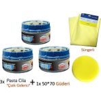 Reycar 3x Çizik Giderici Parlatıcı Pasta Cila (Süngerli) + 1x Mikrofiber Güderi Kurulama Bezi 50X70
