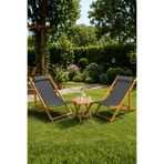 Reyo Ahşap Katlanabilir Şezlong Set, 3'lü Takım, Gürgen Ağacı, Kırmızı, Plaj, Bahçe, Teras, Balkon, 2 Şezlong ve 1 Sehpa