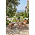 Reyo Ahşap Katlanır Döşeme Minderli 3'lü Bistro Set Bahçe Takımı Naturel Krem