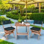 Reyo Ahşap Katlanır Puf Minderli 3'lü Bistro Set Bahçe Takımı Naturel Yeşil