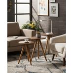 Reyo Ahşap Zigon Sehpa, Ceviz, Modern, 3'lü Set, 34cm Çap, 46-52cm Yükseklik, Montaj Kılavuzu Dahil