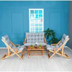 Reyo Bysay Ahşap Katlanabilir Taşinir Puf Minderli Kollu Şezlong Plaj Bahçe Teras Balkon Sandalyesi Koltuğu Takimi 4 Lü Set Gri - Açık Ölçüleri (Orta Kademe): Derinlik=90cm Yükseklik=78cm Genişlik=121cm