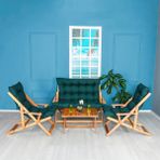 Reyo Bysay Ahşap Katlanabilir Taşinir Puf Minderli Kollu Şezlong Plaj Bahçe Teras Balkon Sandalyesi Koltuğu Takimi 4 Lü Set Haki - ( En:40cm Boy:60cm Yükseklik:45cm )