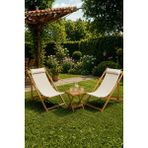 Reyo Bysay Ahşap Katlanabilir Taşinır Şezlong Plaj Bahçe Teras Balkon Sandalyesi 3'lü Takım Krem - Açık Ölçüleri: Uzunluk=85cm Yükseklik=80cm Genişlik=55cm