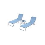 Reyo Bysay Kampet Katlanır Şezlong Seti, 2 Şezlong 1 Sehpa, Metal Gövde, Kumaş, Gri, Modern, 3'lü Set
