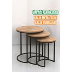 Reyo Falez 3'lü C Zigon Sehpa Metal Ayaklı C Zigon Sehpa Lüx Atlantik Çam - 70473