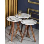 Reyo Falez Ahşap Zigon Sehpa Efes, Modern, Beyaz, 3'lü Set, 50x45x35 cm, 1. Kalite Ağaç Ayak, Yuvarlak
