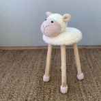 Reyo Hayvan Figürlü Ahşap Amigurumi Çocuk Taburesi Kuzu - Beyaz