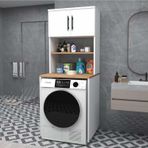 Reyo Home Enda Çamaşır Makinesi Dolabı 3 Raflı Kapaklı Banyo Dolabı Atlantik Çam - Beyaz