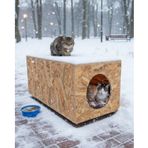 Reyo Kedi Evi Dış Ortam Uygun Ahşap Kedi Evi OSB 60x40x40 cm - CAT44