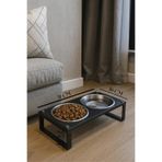 Reyo OK-AY Store Zorvia Paslanmaz Çelik Kedi Köpek Mama ve Su Kabı Standı,%10 Eğimli, Ergonomik, Yükseltilmiş Sağlıklı Beslenme, Siyah-Siyah