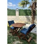 Reyo Premium 3'lü Ahşap Balkon Bahçe Seti – Minderli Katlanır Bistro Masa Sandalye Ceviz/lacivert