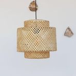 Reyo Sitrus Doğal Bambu Avize, İç Mekan Kullanımı, 30x30 cm, El Yapımı, Modern Tavan Lambası, Kablolu Elektrikli, LED E27 Duy Uyumlu