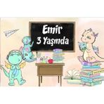 Reysa Tasarım Dinozorlar ve Okul Temalı Doğum Günü Afişi 50X70 cm