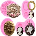 RFGHAC Cameo resim çerçeveli silikon kalıplar Lady Avatar fondan kalıpları Vintage fotoğraf çerçevesi çikolata kalıpları pasta dekorasyonu için çiçek macunu şekerleme polimer kil 4'lü set