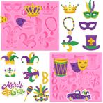 RFGHAC Mardi Gras Fondan Şekilleri Maskeli Balo Maskesi Fleur-De-Lis Taç Tüy Maske Silikon Kalıp Karnaval Şeker Pasta Dekorasyonu Cupcake Topper Candy Chocolate Gum Paste Polimer Kil 2 Adet