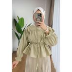 RFK Butik Kadın Etek Üstü Beli Tünelli Tesettür Kısa Gömlek - Açık Yeşil