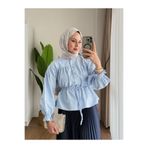 RFK Butik Kadın Etek Üstü Beli Tünelli Tesettür Kısa Gömlek Mavi