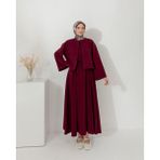 RFK Butik Kadın Fitilli Yelek Jile Elbise Takım - Bordo - S - M