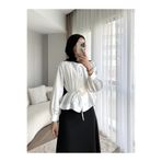 RFK Butik Kadın Omuzu Pileli Etek Üstü Oversize Kısa Gömlek - Beyaz