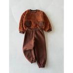 RG Brand Kız / Erkek Bebek Cep Detaylı Peluş Sweatshirt - Eşofman 2'li Takım_RG356 - Kahverengi - 6 - 9 Ay