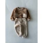 RG Brand Kız / Erkek Bebek Cep Detaylı Peluş Sweatshirt - Eşofman 2'li Takım_RG356 - Taş - 3 - 4 Yaş