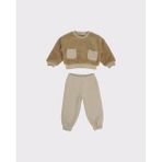 RG Brand Kız / Erkek Bebek Cep Detaylı Peluş Sweatshirt - Eşofman 2'li Takım_RG356 - Taş - 6 - 9 Ay